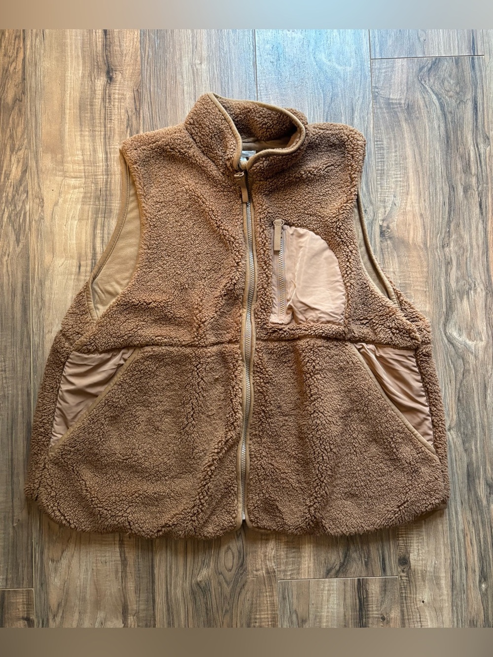 Maurices Teddy Sherpa Fleece Utility Vest Camel Brown Plus Size 2X Zip Up Pocket